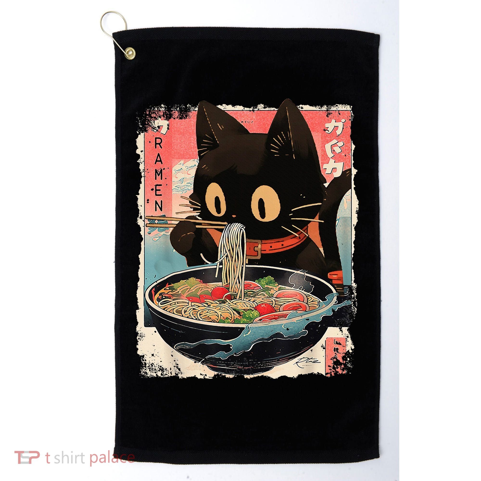 Kawaii Cat Eating Ramen Noodles Anime Golf Towel