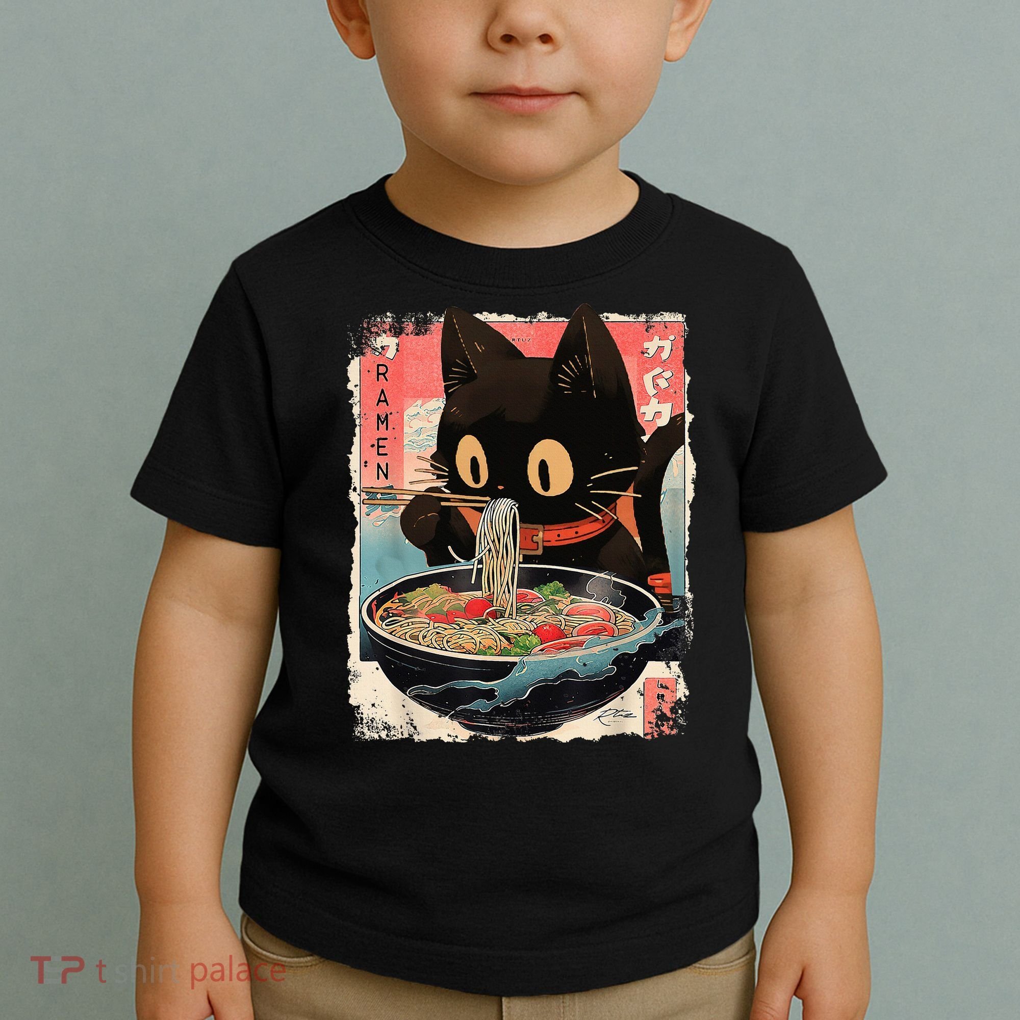 Kawaii Cat Eating Ramen Noodles Anime Toddler T-Shirt