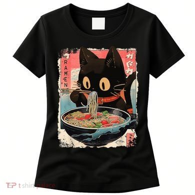 Kawaii Cat Eating Ramen Noodles Anime Women's T-Shirt
