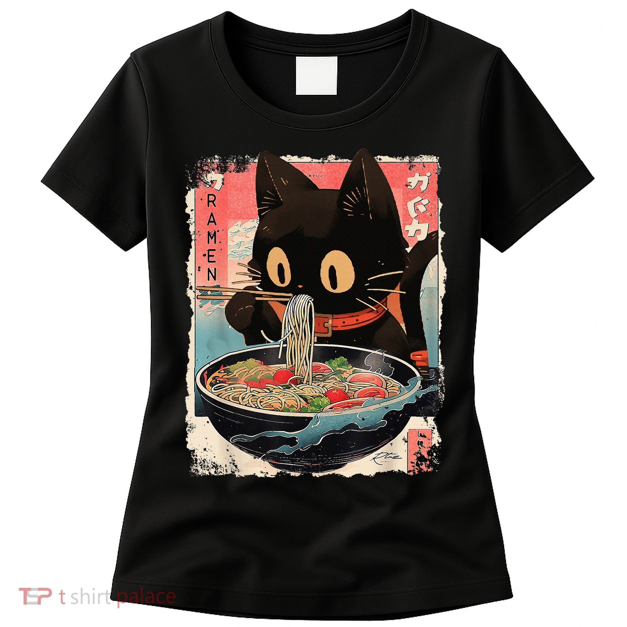 Kawaii Cat Eating Ramen Noodles Anime Women's T-Shirt