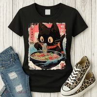 Kawaii Cat Eating Ramen Noodles Anime Women's T-Shirt thumb 3