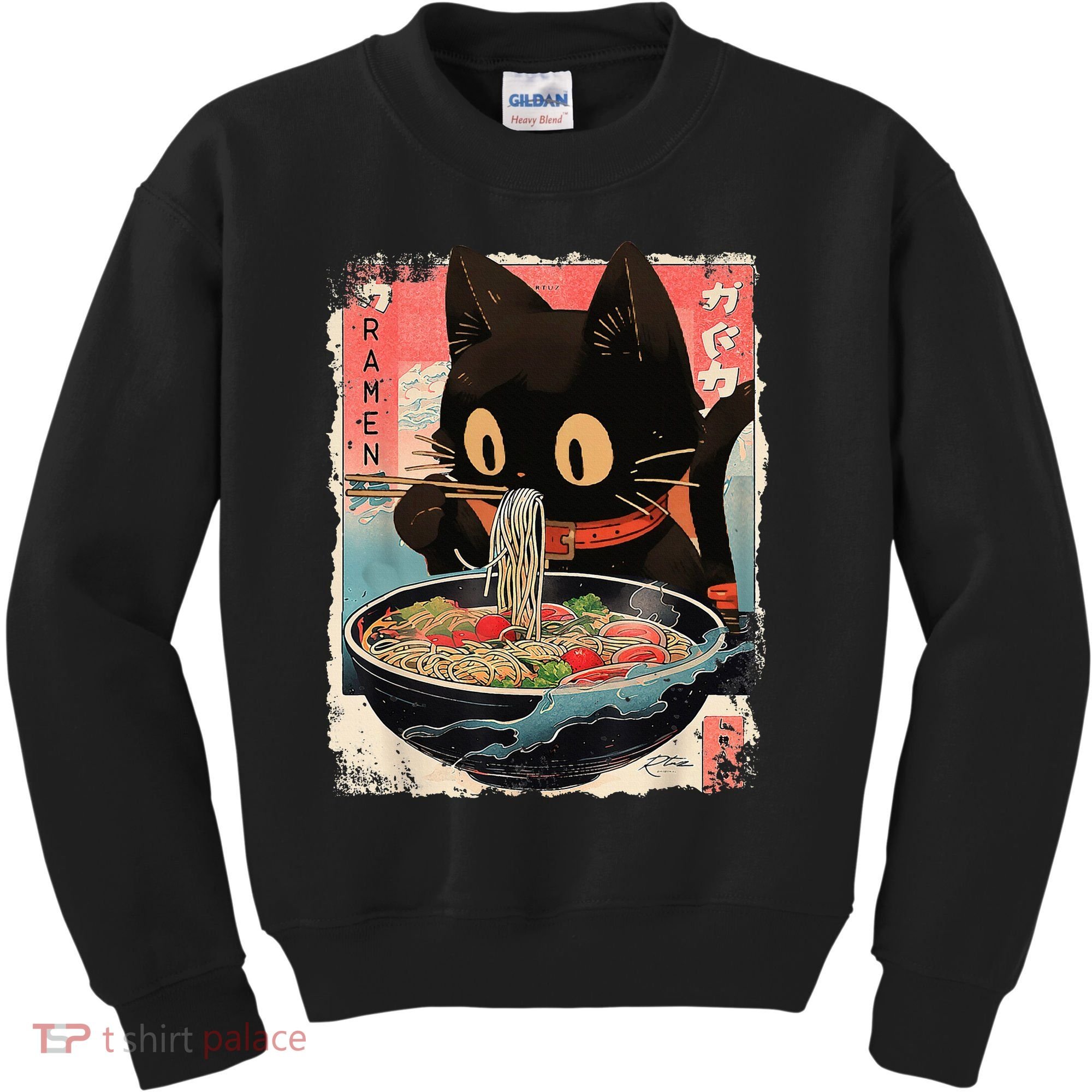 Kawaii Cat Eating Ramen Noodles Anime Kids Sweatshirt