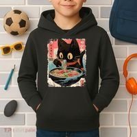 Kawaii Cat Eating Ramen Noodles Anime Kids Hoodie thumb 2
