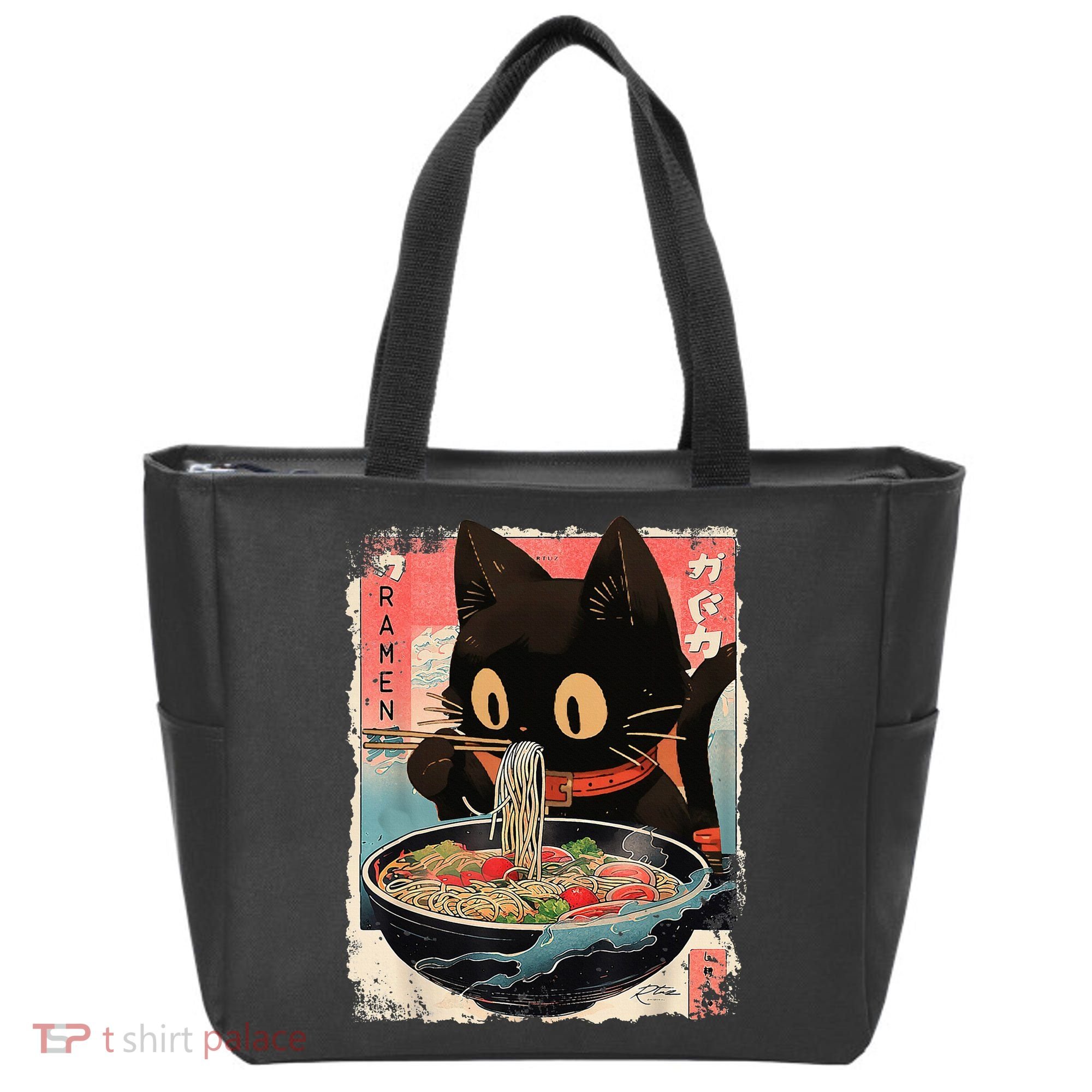 Kawaii Cat Eating Ramen Noodles Anime Tote Bag