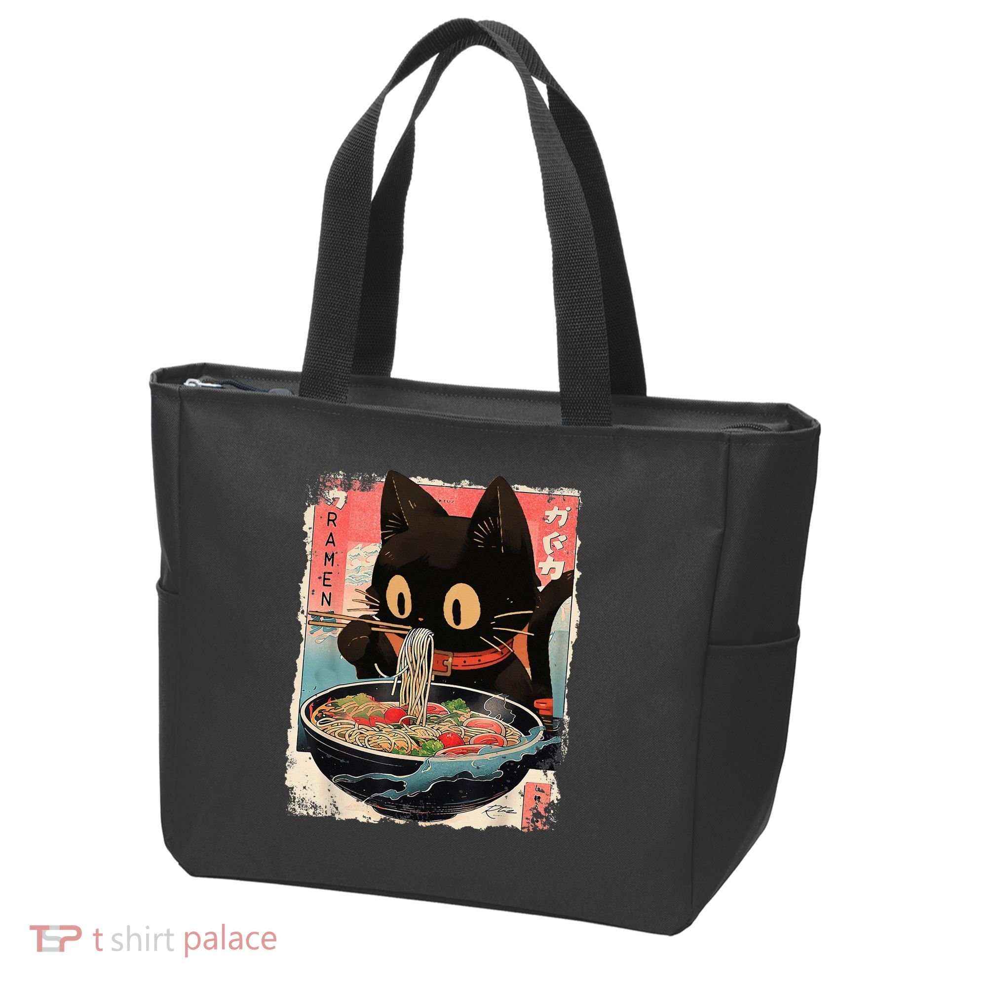 Kawaii Cat Eating Ramen Noodles Anime Tote Bag