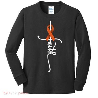 Kidney Cancer Faith Kidney Cancer Awareness March Support Kids Long Sleeve Shirt