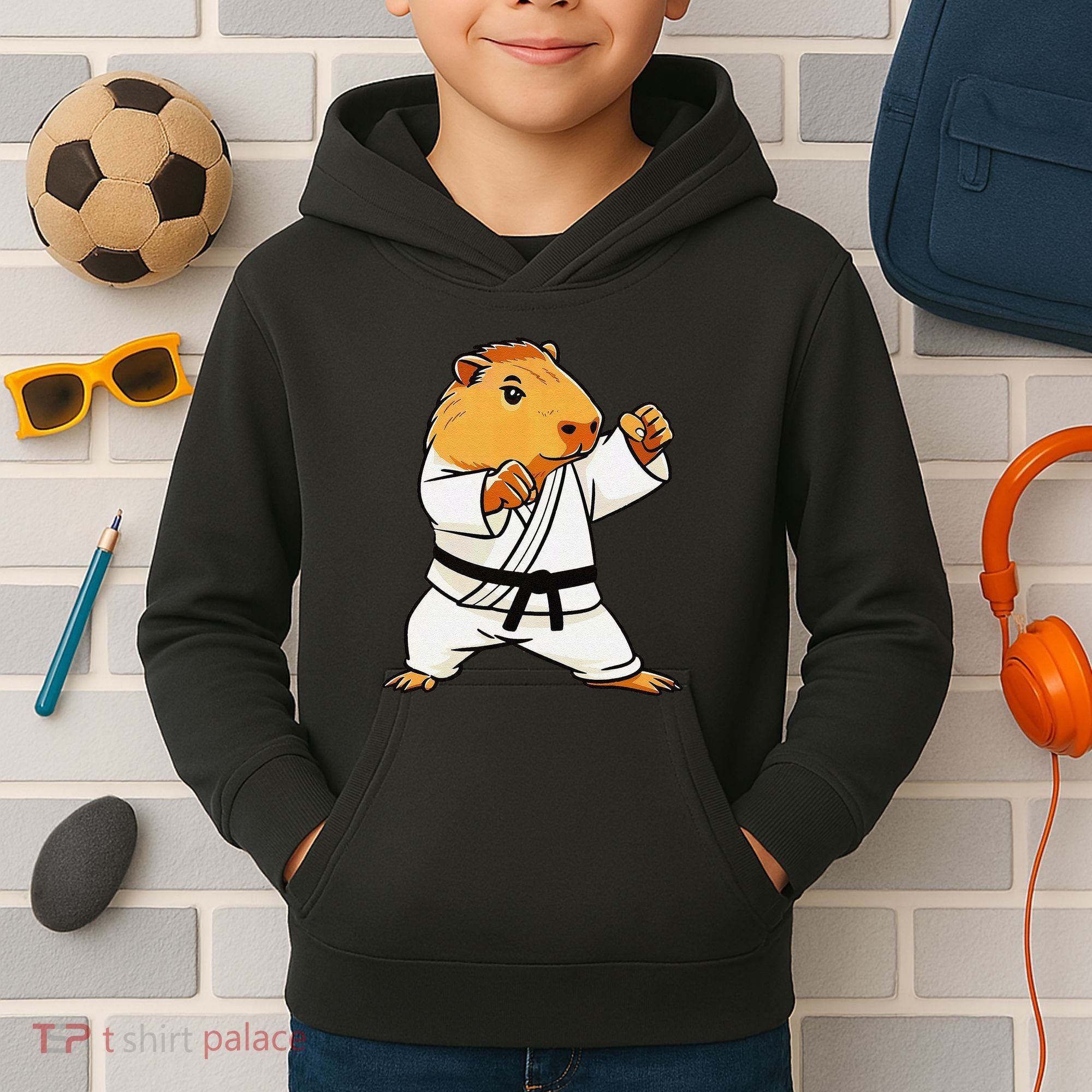 Karate Capybara Funny Martial Arts Mma Kids Hoodie