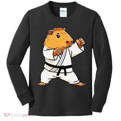 Karate Capybara Funny Martial Arts Mma Kids Long Sleeve Shirt