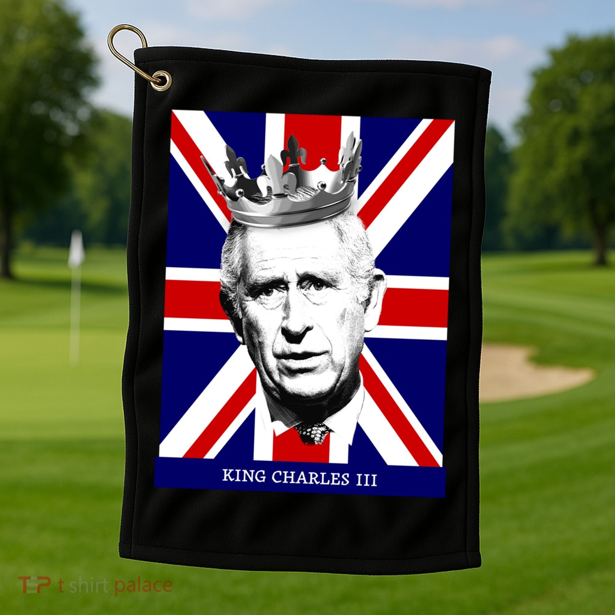 King Charles Iii Funny Gift Union Jack Royal Family Great Gift Golf Towel
