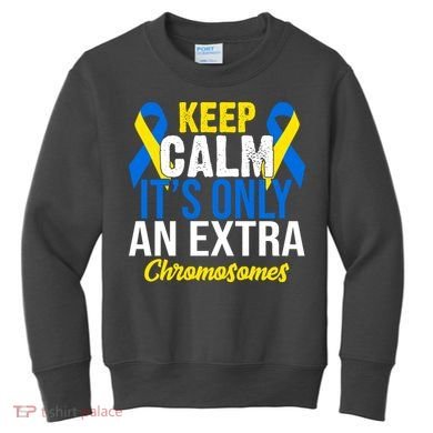Keep Calm Its Only An Extra Chromosomes Down Syndrome Kids Sweatshirt