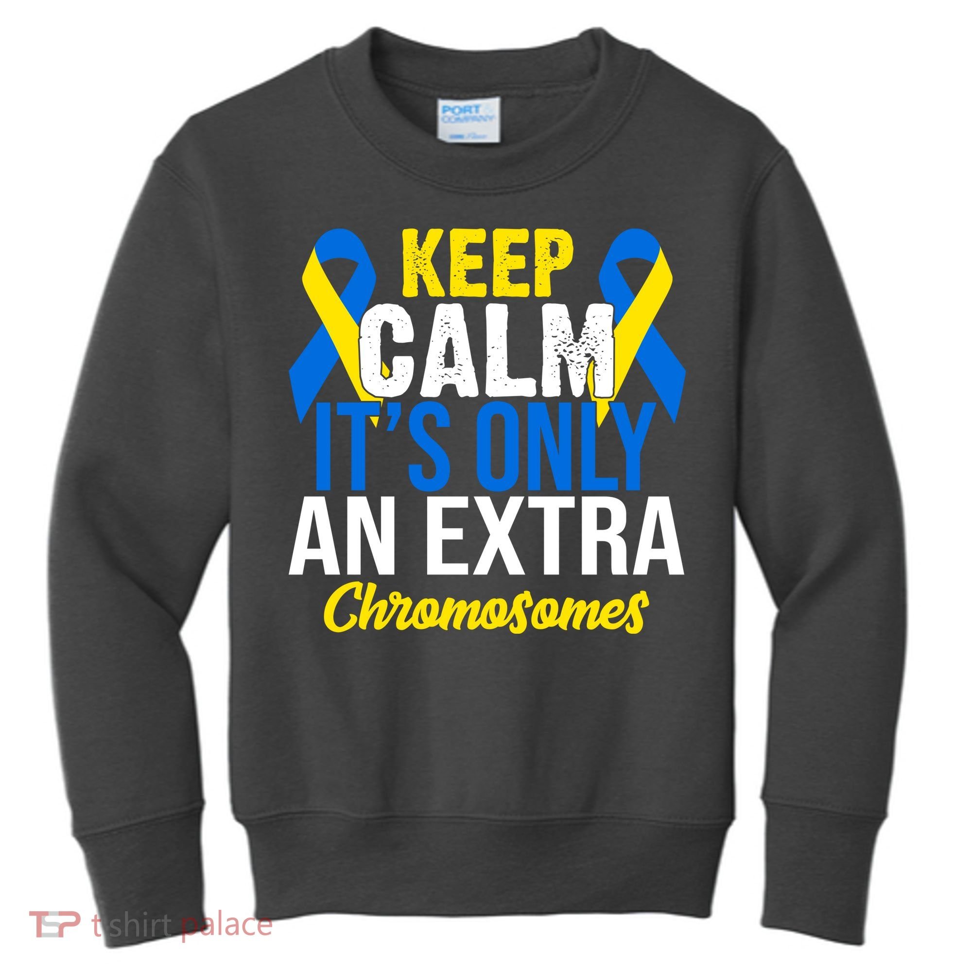 Keep Calm Its Only An Extra Chromosomes Down Syndrome Kids Sweatshirt