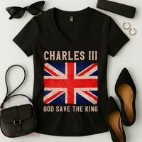 King Charles III God Save The King Monarchy UK Women's V-Neck T-Shirt thumb 2
