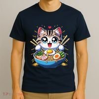 Kawaii Cat Japanese Anime Manga Cat Ramen T-Shirt thumb 3