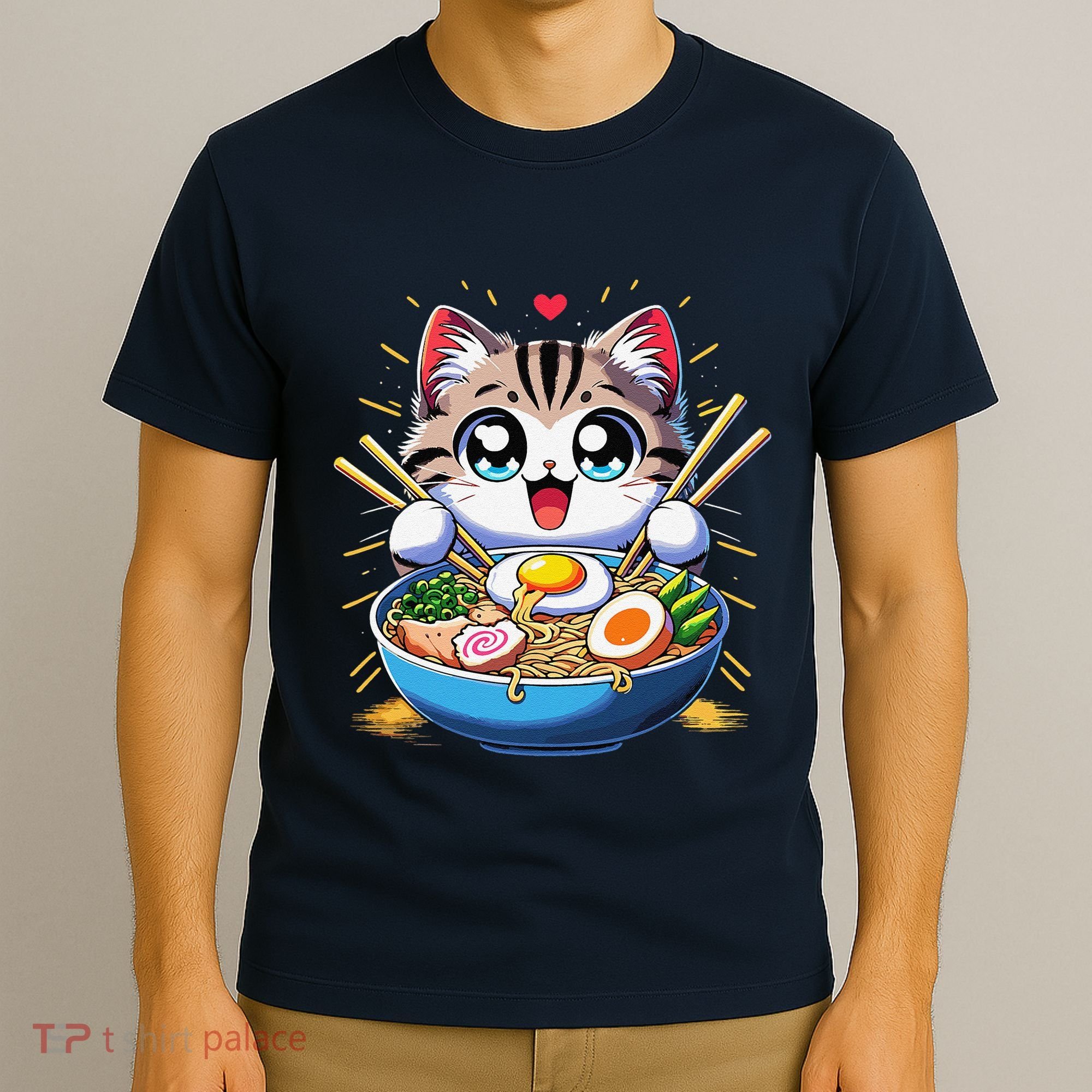 Kawaii Cat Japanese Anime Manga Cat Ramen T-Shirt