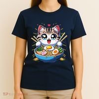 Kawaii Cat Japanese Anime Manga Cat Ramen T-Shirt thumb 4