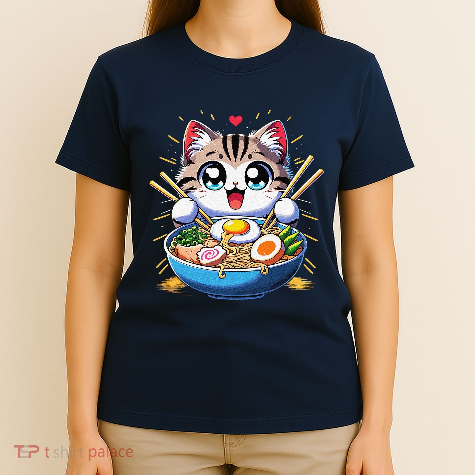 Kawaii Cat Japanese Anime Manga Cat Ramen T-Shirt