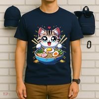 Kawaii Cat Japanese Anime Manga Cat Ramen T-Shirt thumb 6