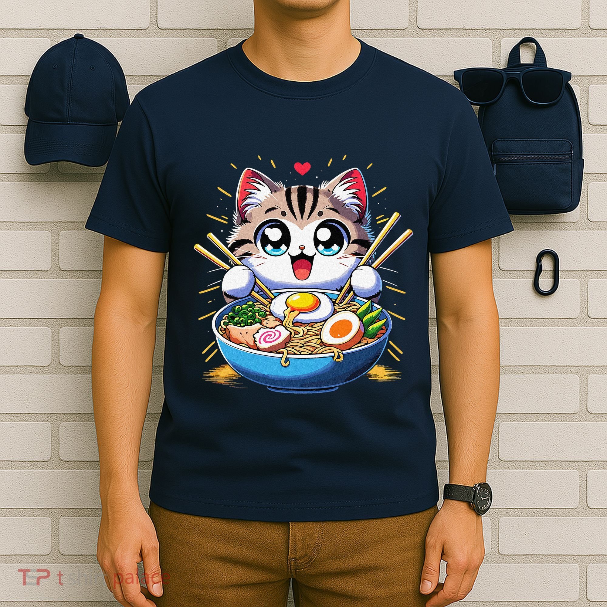 Kawaii Cat Japanese Anime Manga Cat Ramen T-Shirt