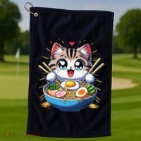 Kawaii Cat Japanese Anime Manga Cat Ramen Golf Towel thumb 1