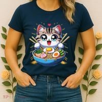 Kawaii Cat Japanese Anime Manga Cat Ramen Women's T-Shirt thumb 2