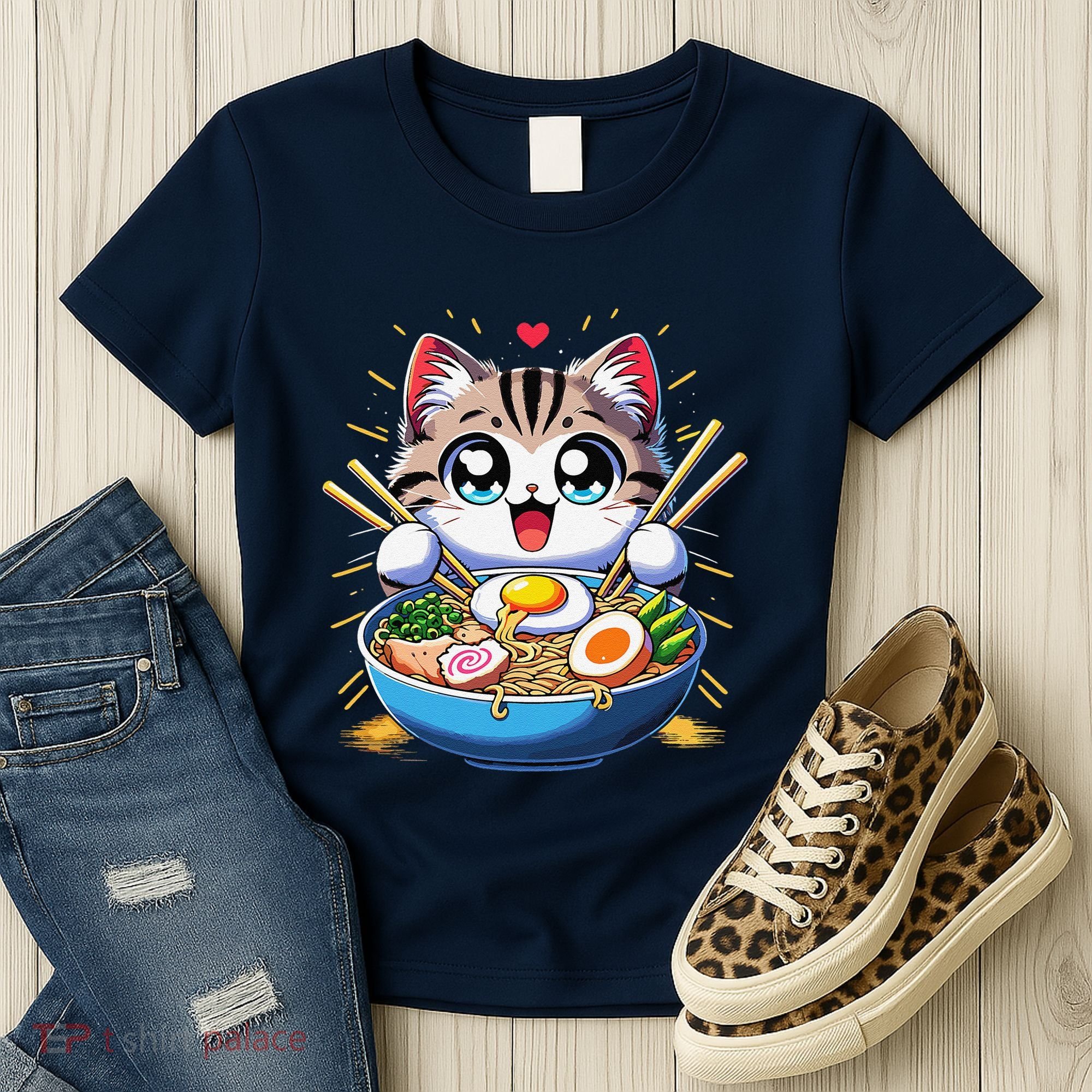 Kawaii Cat Japanese Anime Manga Cat Ramen Women's T-Shirt