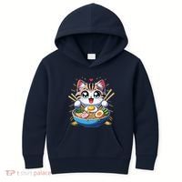 Kawaii Cat Japanese Anime Manga Cat Ramen Kids Hoodie thumb 0