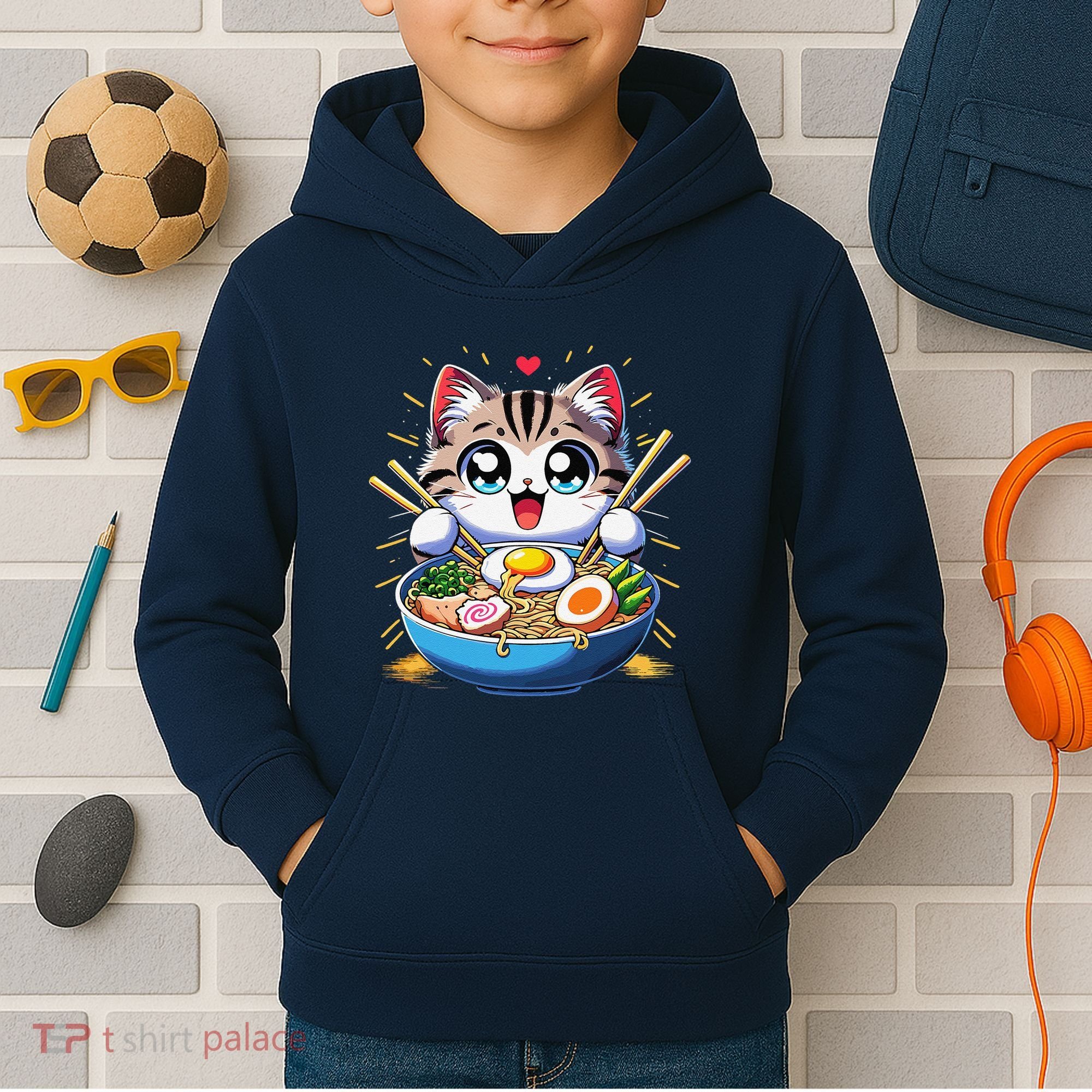 Kawaii Cat Japanese Anime Manga Cat Ramen Kids Hoodie