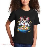 Kawaii Cat Japanese Anime Manga Cat Ramen Kids T-Shirt thumb 2