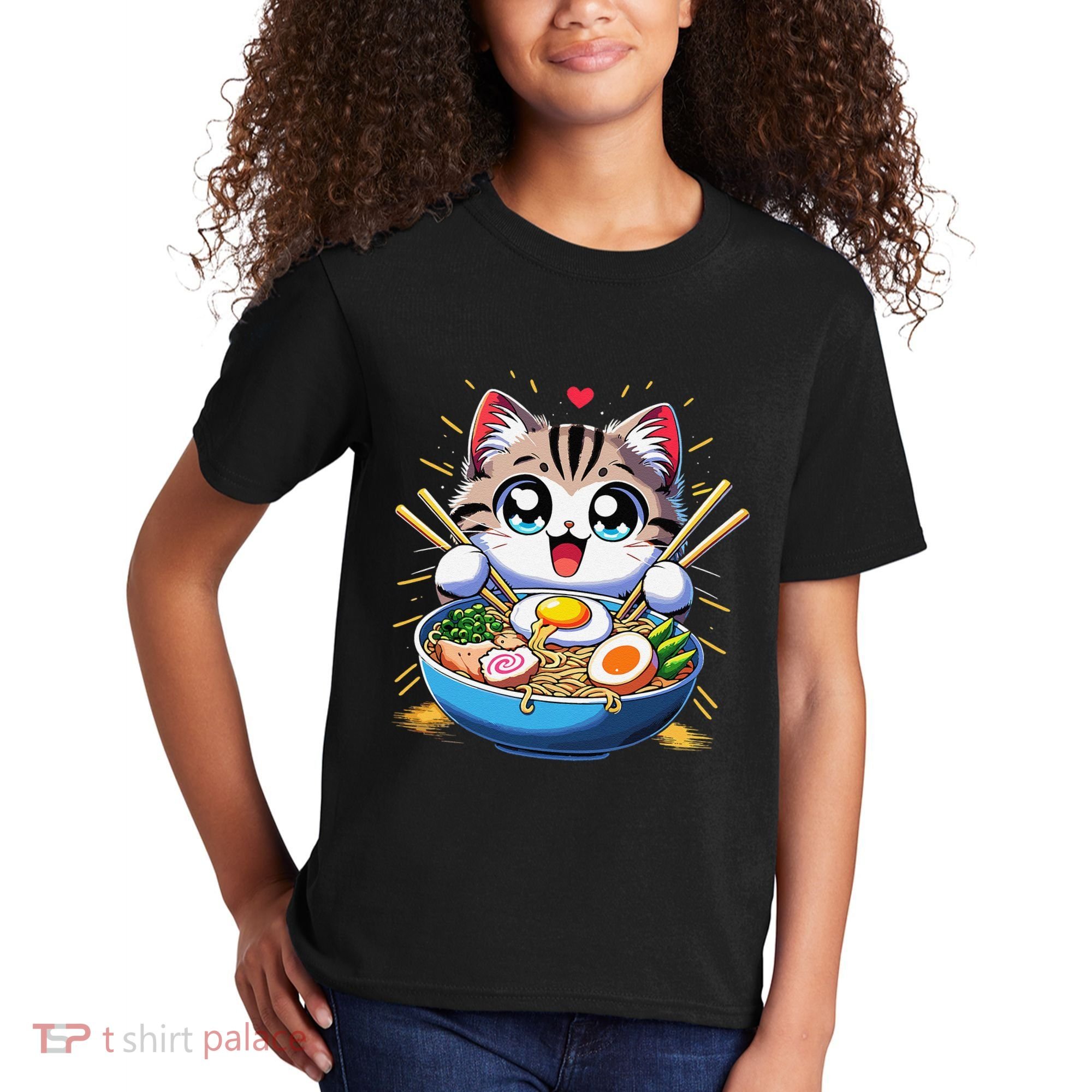 Kawaii Cat Japanese Anime Manga Cat Ramen Kids T-Shirt