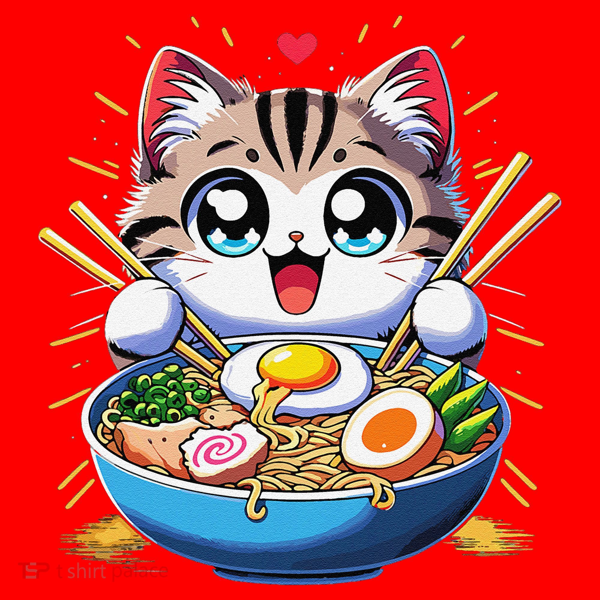 Kawaii Cat Japanese Anime Manga Cat Ramen Santa Hat