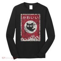 Kawaii Cat Japanese Black Anime Cat Long Sleeve Shirt thumb 0