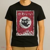 Kawaii Cat Japanese Black Anime Cat T-Shirt thumb 3