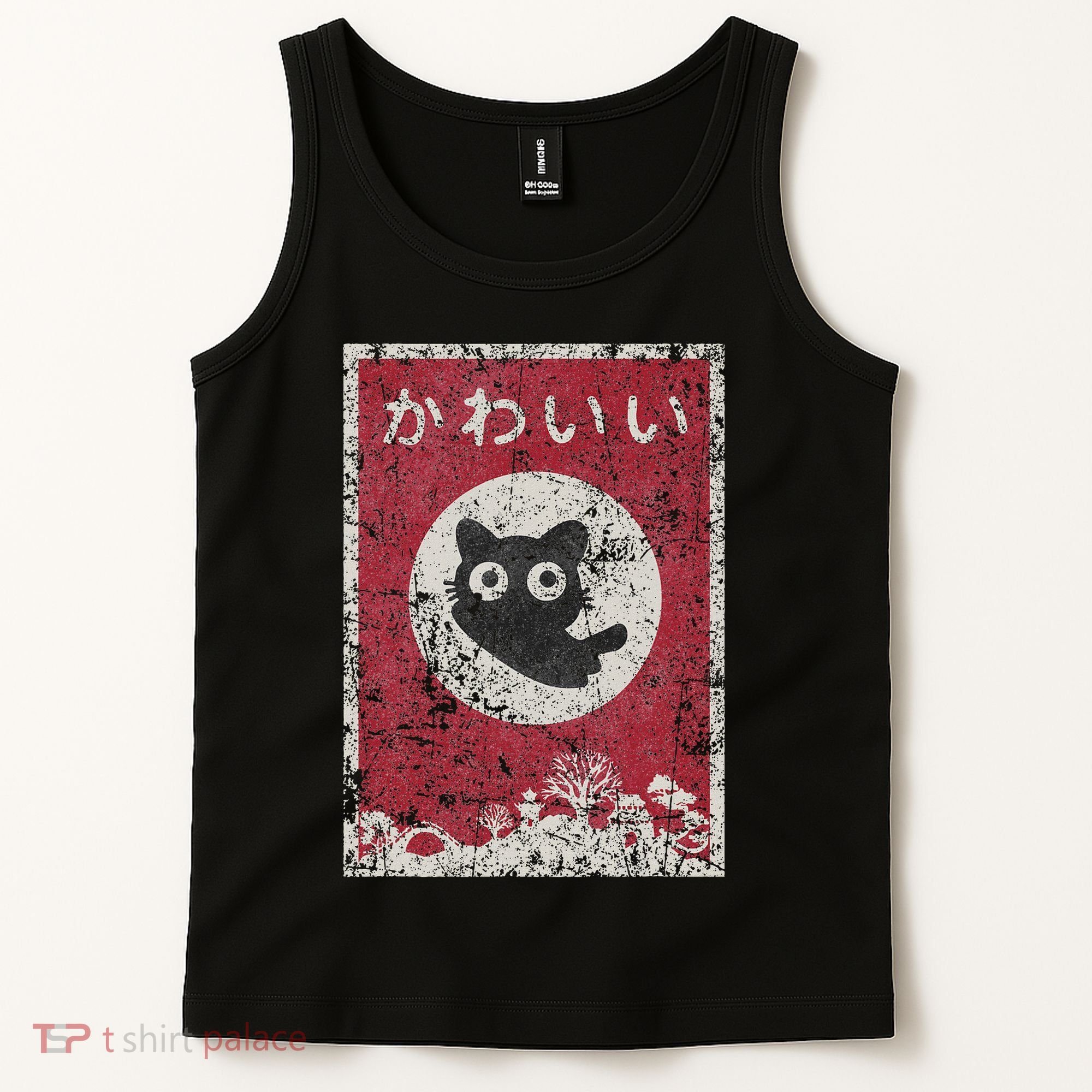 Kawaii Cat Japanese Black Anime Cat Tank Top
