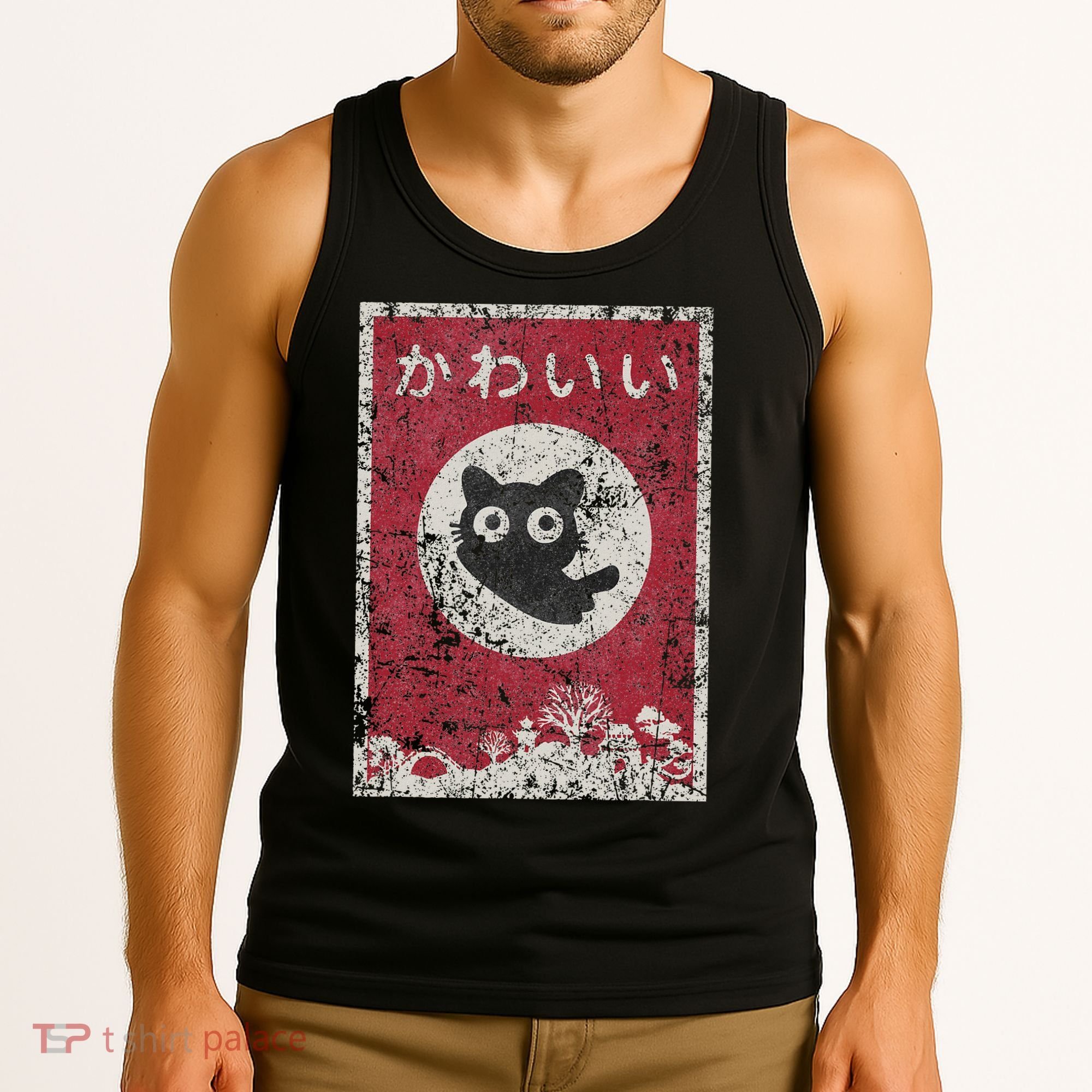 Kawaii Cat Japanese Black Anime Cat Tank Top