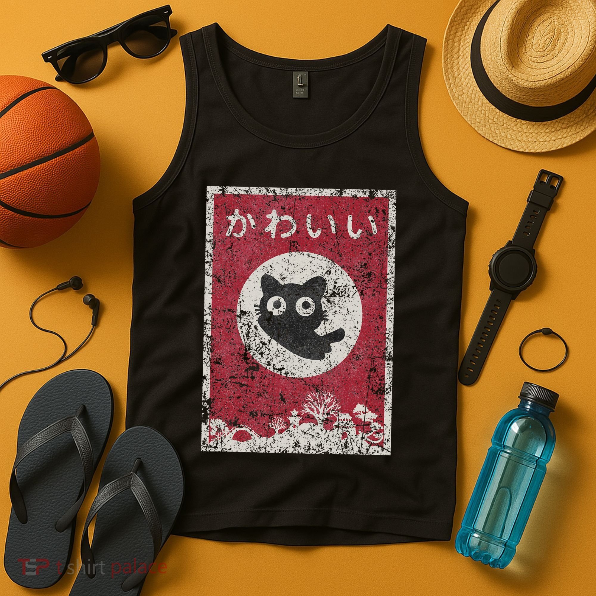 Kawaii Cat Japanese Black Anime Cat Tank Top