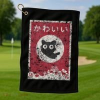 Kawaii Cat Japanese Black Anime Cat Golf Towel thumb 1