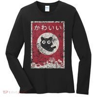 Kawaii Cat Japanese Black Anime Cat Women's Long Sleeve Shirt thumb 0
