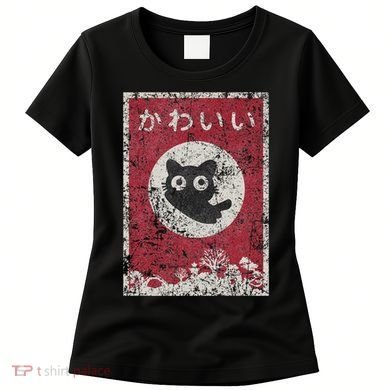 Kawaii Cat Japanese Black Anime Cat Women's T-Shirt