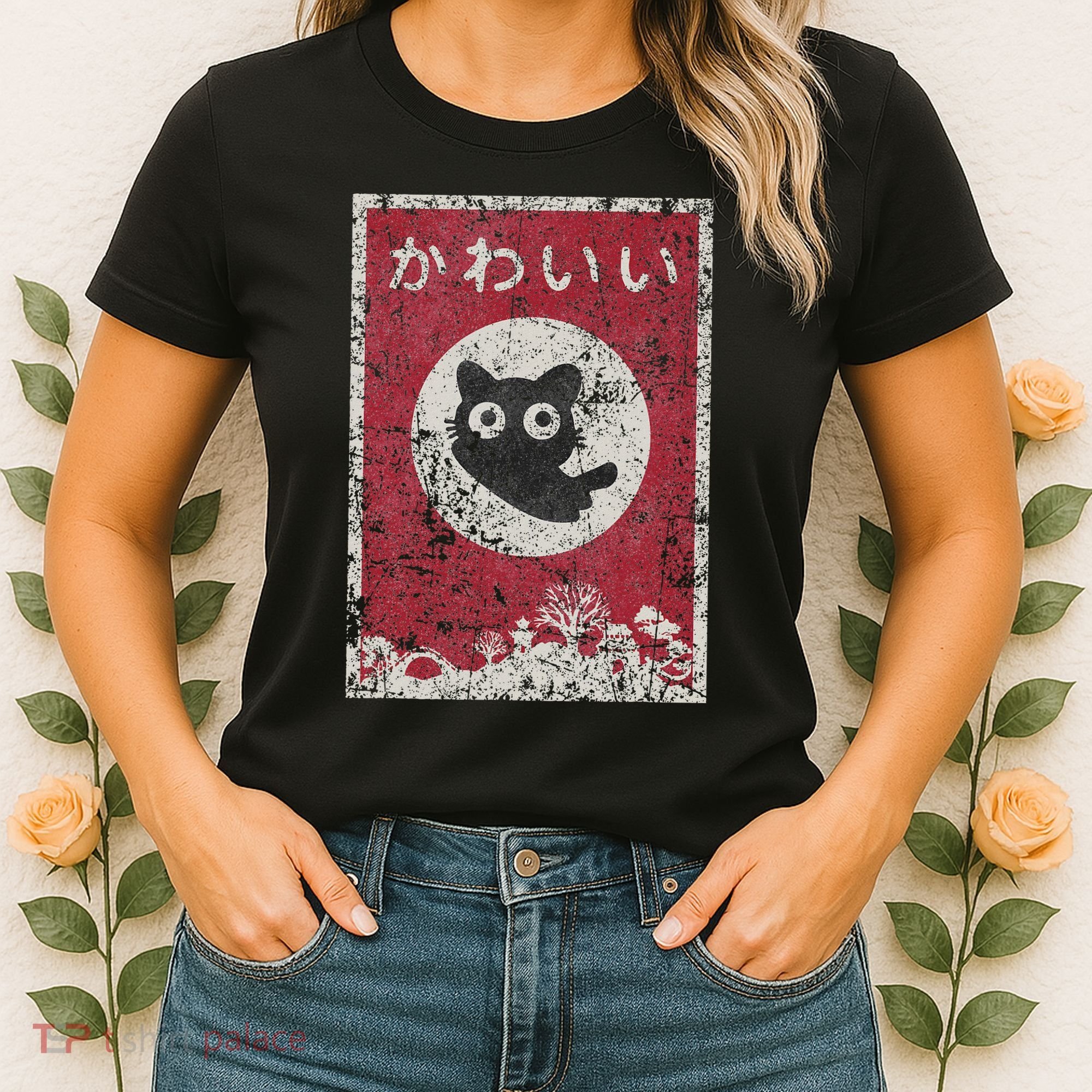 Kawaii Cat Japanese Black Anime Cat Women's T-Shirt