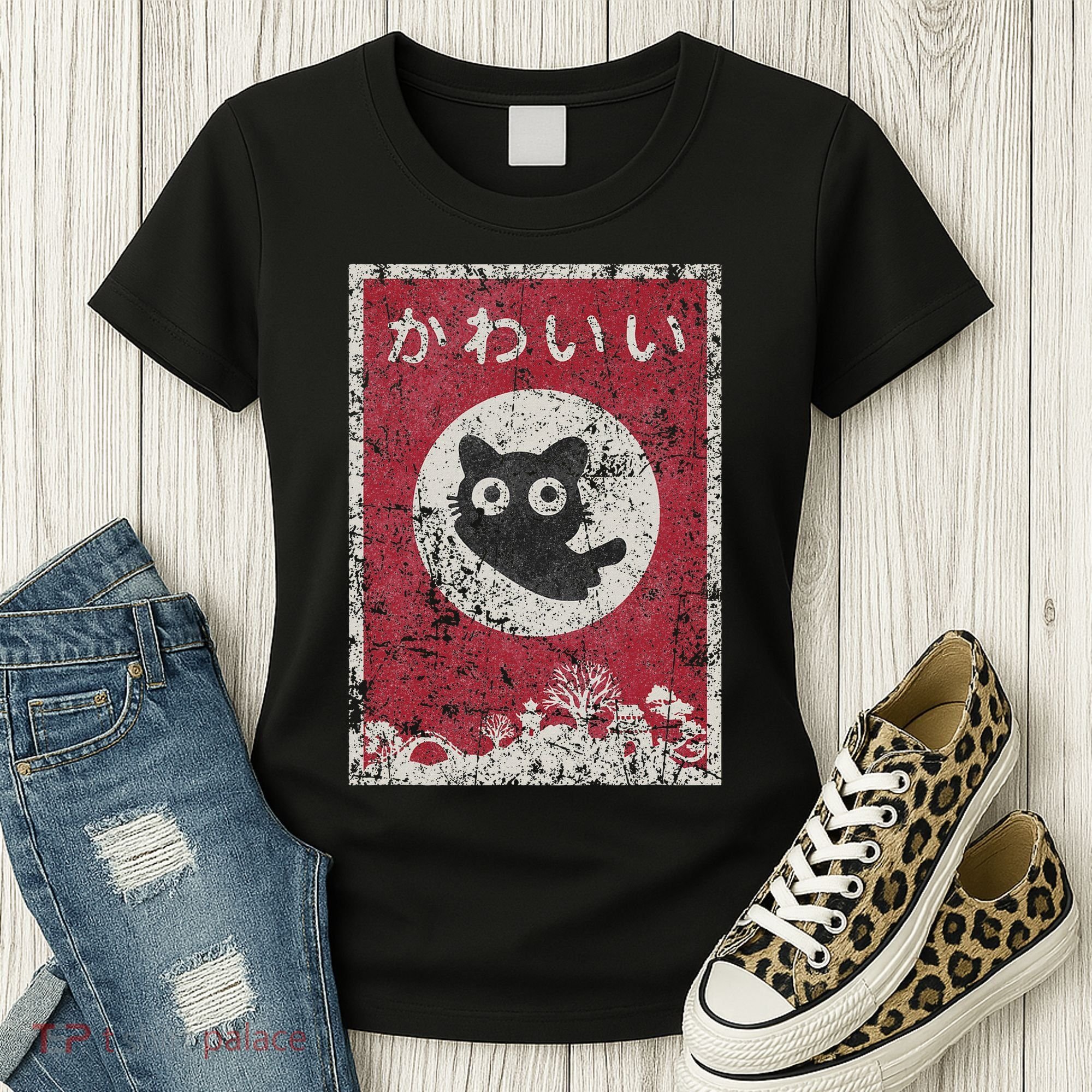 Kawaii Cat Japanese Black Anime Cat Women's T-Shirt