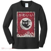 Kawaii Cat Japanese Black Anime Cat Kids Long Sleeve Shirt thumb 0