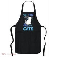 Kids Cat Just A Boy Who Loves Cats Gift For Cat Lovers TShirt Apron thumb 0