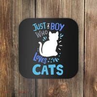 Kids Cat Just A Boy Who Loves Cats Gift For Cat Lovers TShirt Coaster thumb 0