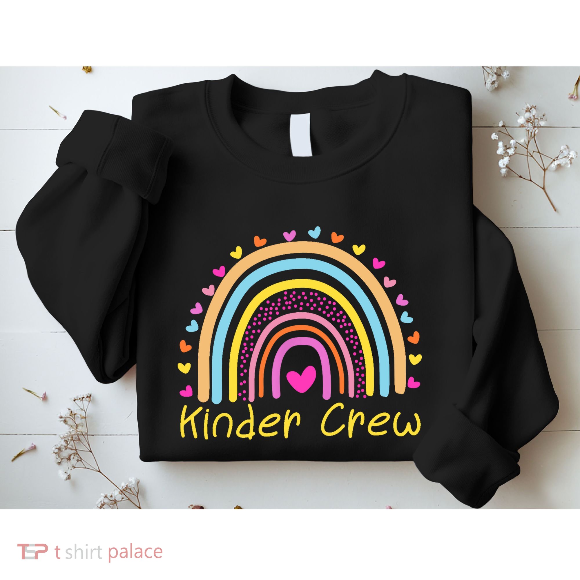 Kinder Crew Kindergarten Teacher Rainbow Heart Sweatshirt