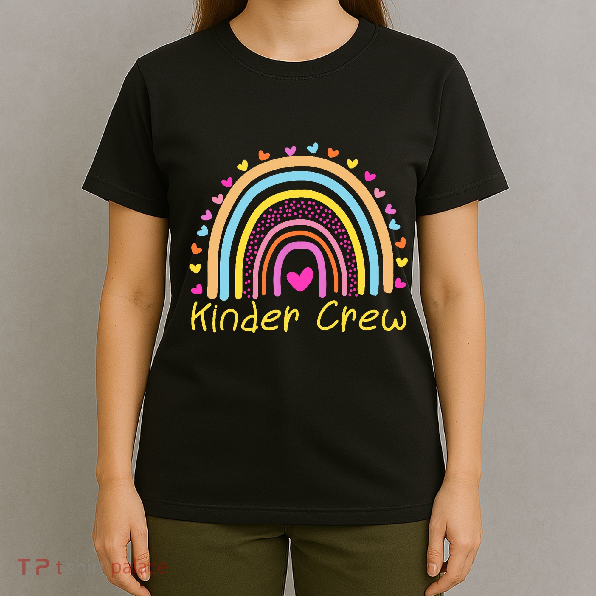 Kinder Crew Kindergarten Teacher Rainbow Heart T-Shirt