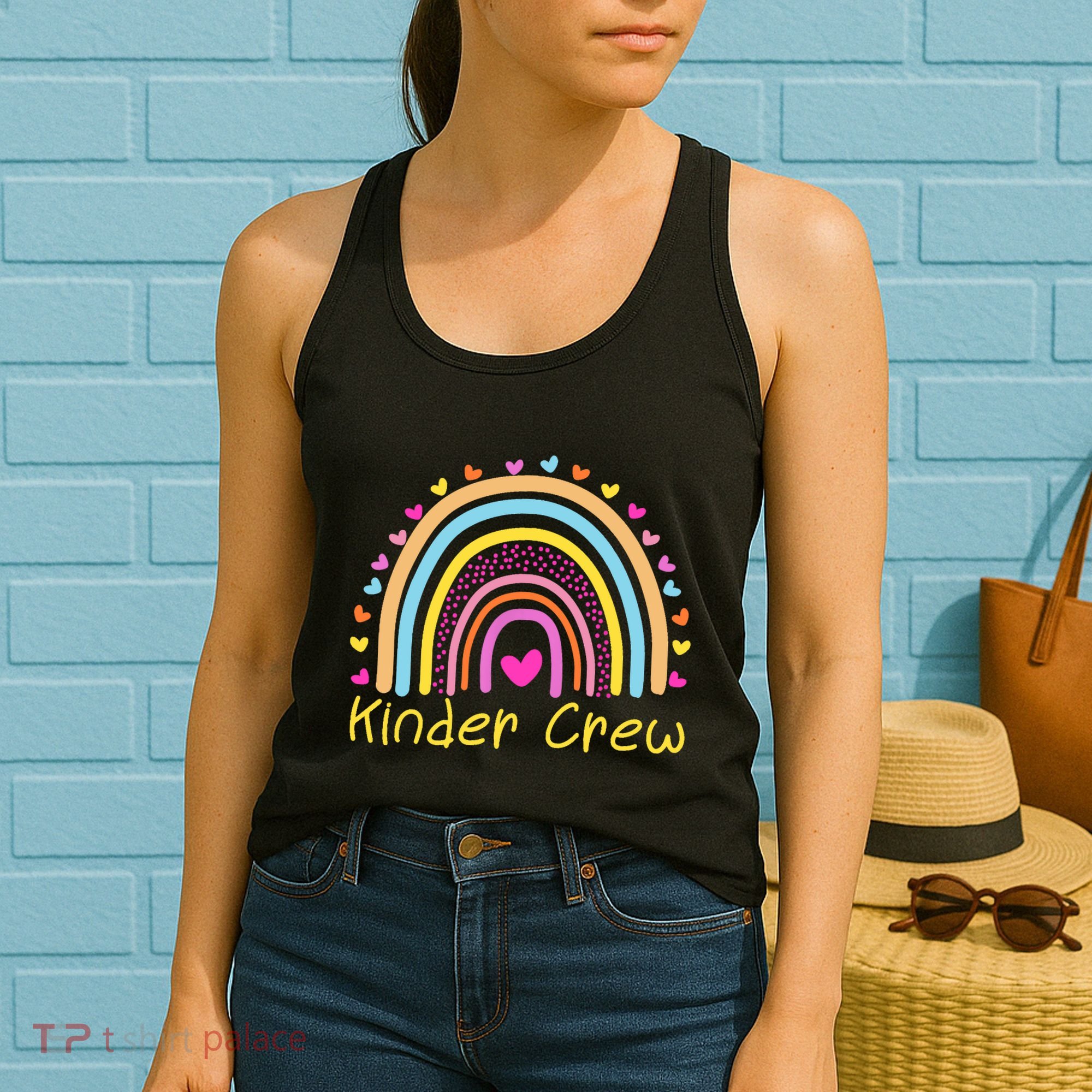 Kinder Crew Kindergarten Teacher Rainbow Heart Women's Tank Top