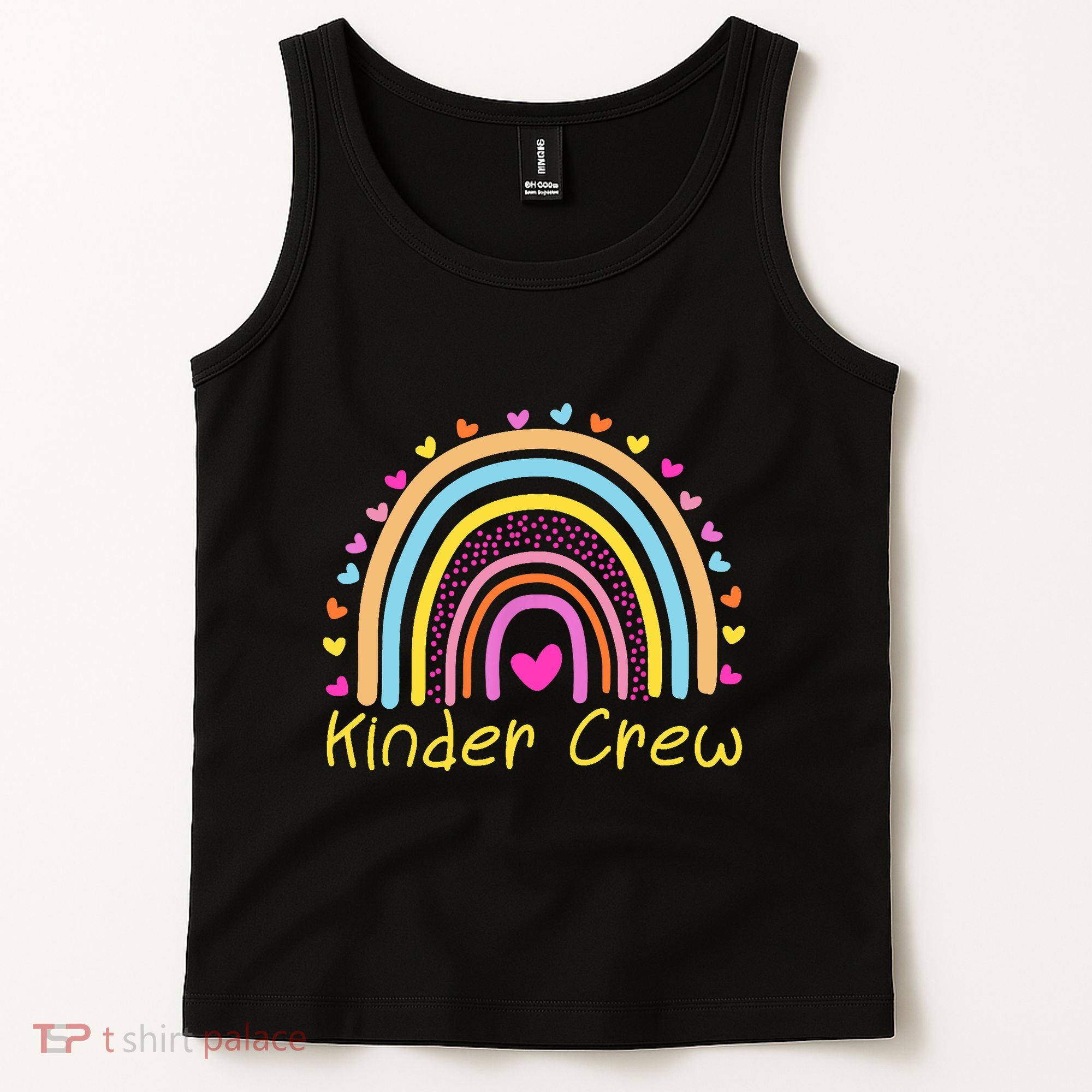 Kinder Crew Kindergarten Teacher Rainbow Heart Tank Top