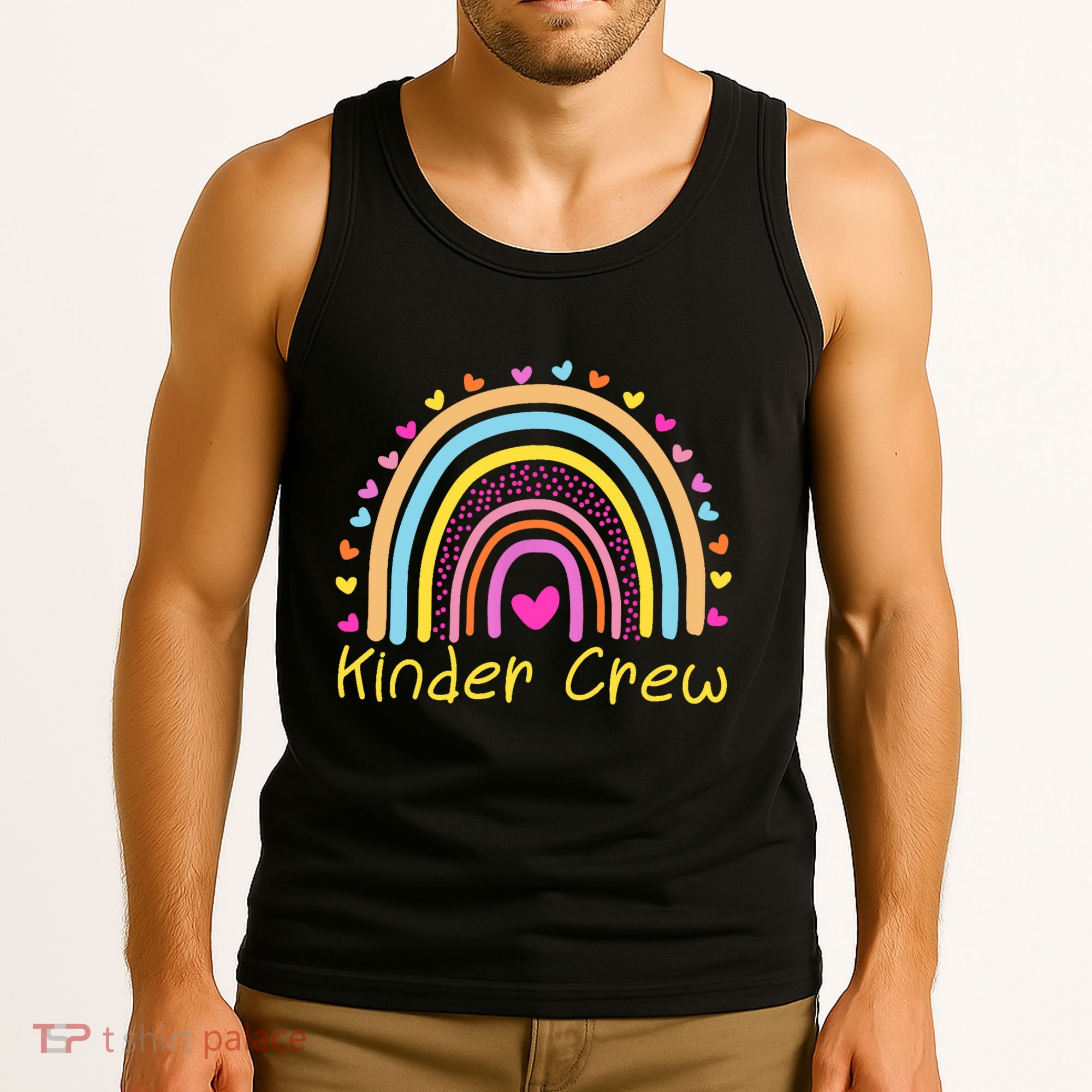 Kinder Crew Kindergarten Teacher Rainbow Heart Tank Top
