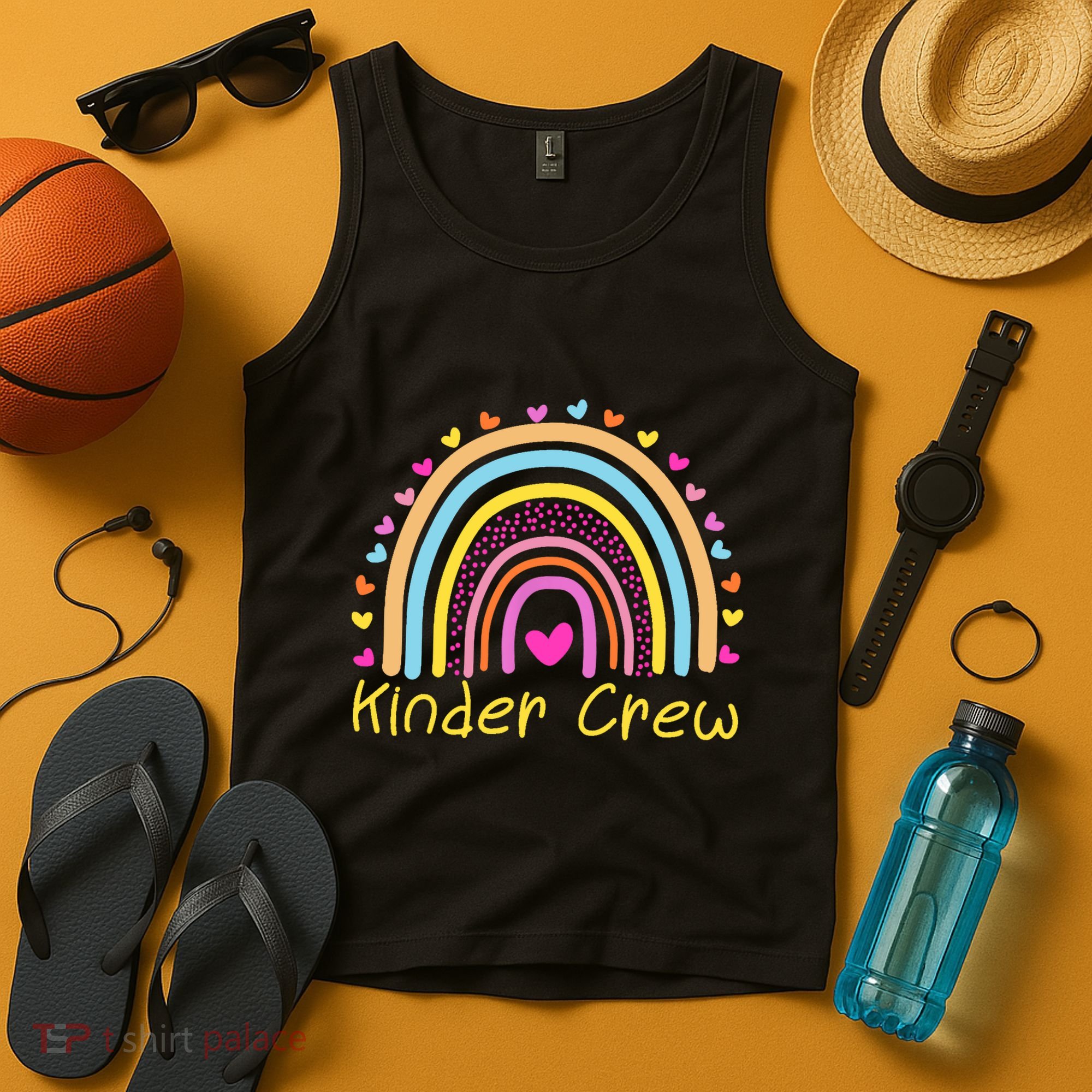 Kinder Crew Kindergarten Teacher Rainbow Heart Tank Top