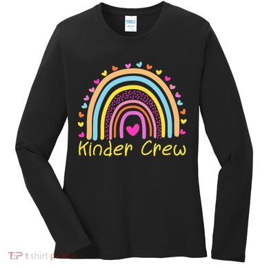 Kinder Crew Kindergarten Teacher Rainbow Heart Women's Long Sleeve Shirt